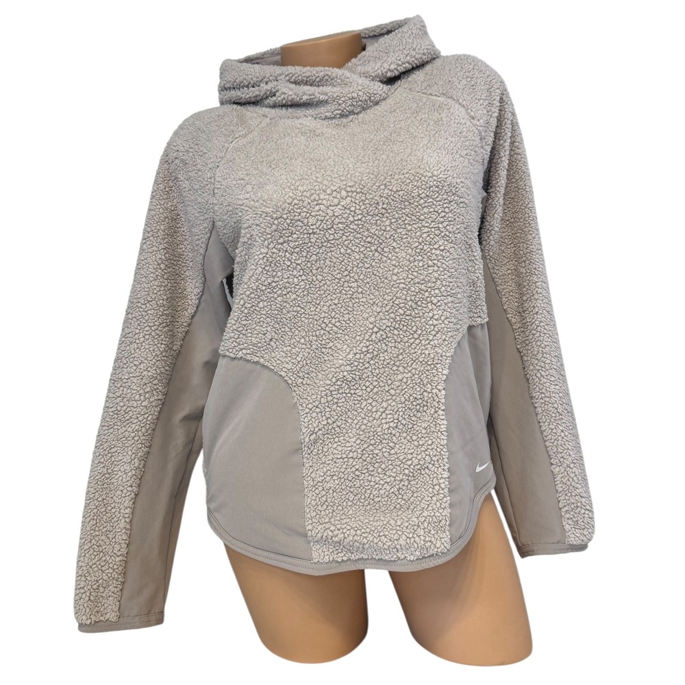 Nike Womens XS Fleece Lined Hoodie Pullover‎ Sherpa Light Beige Pocket Sweater